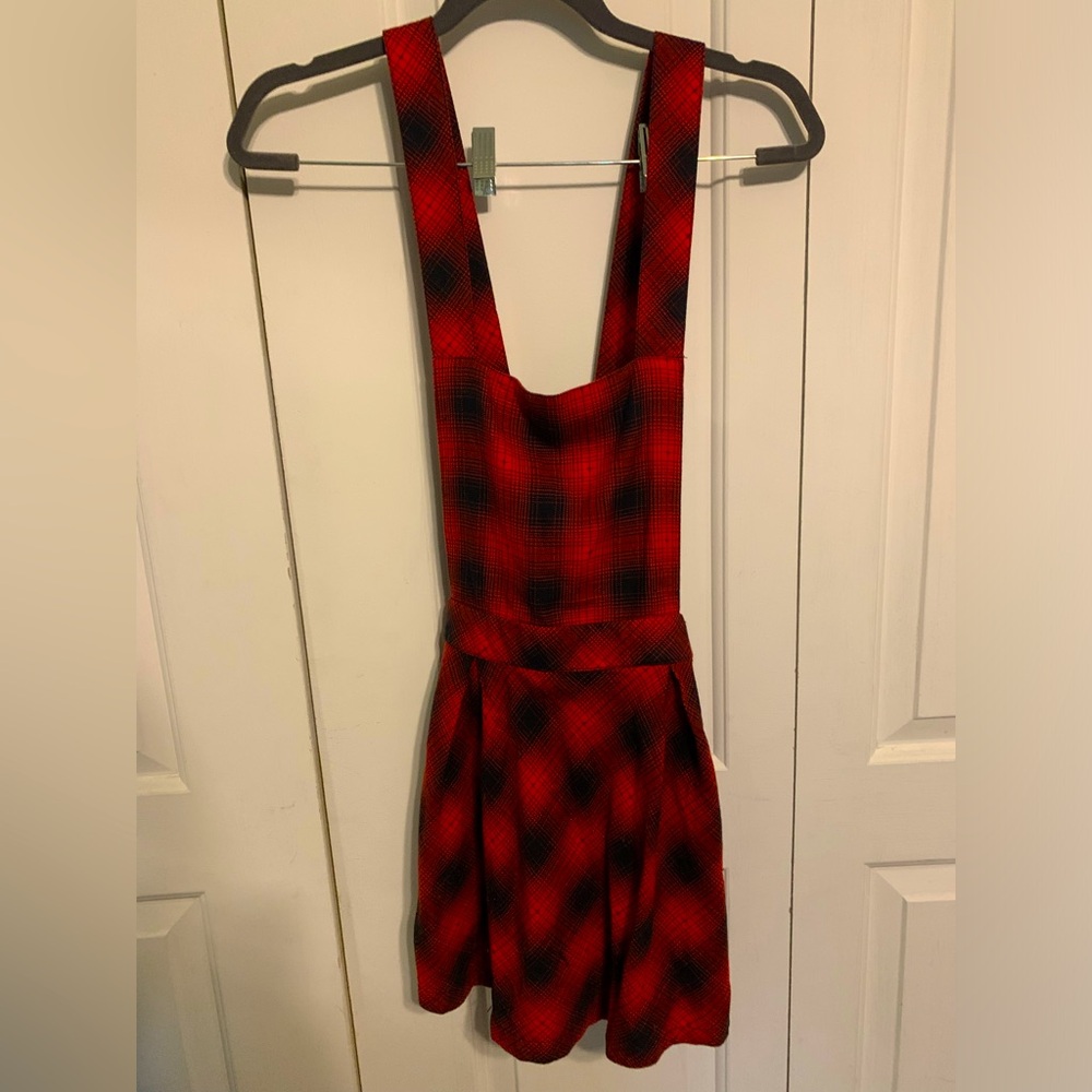 Vans red plaid suspender skirt